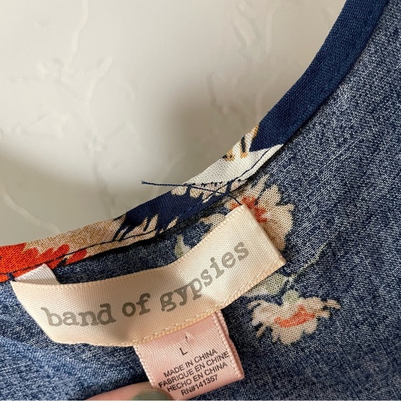 Band of Gypsies|Boho Floral, Mixed Pattern Wide Leg Jumpsuit w Tassels—Size L••• - Picture 10 of 14